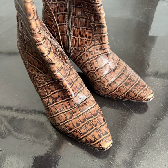 Brown heeled crocodile boots - Picture 4 of 8